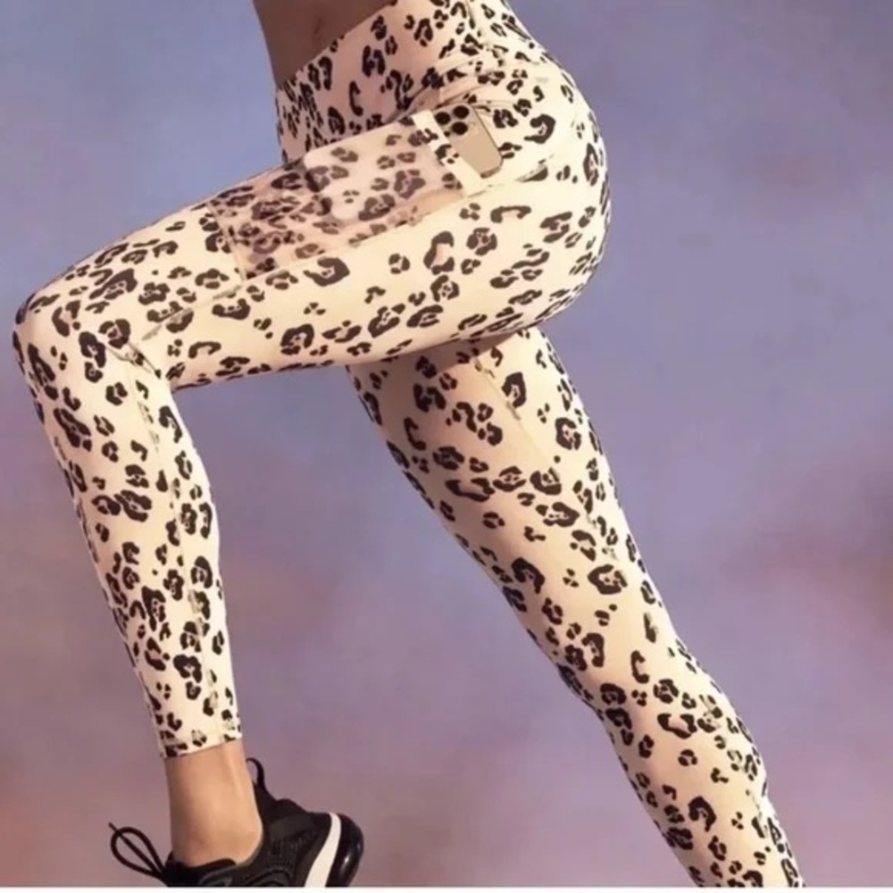 Fabletics Cream Leopard Print High-Waist Leggings